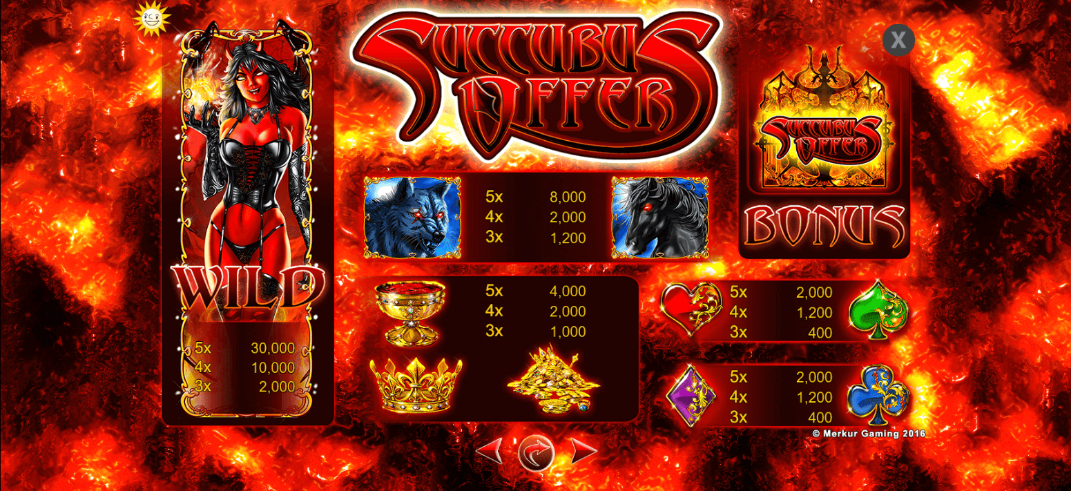 Succubus Offer Paytable